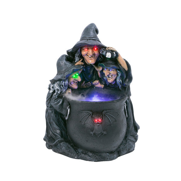 Lighted Witches with Smoking Cauldron